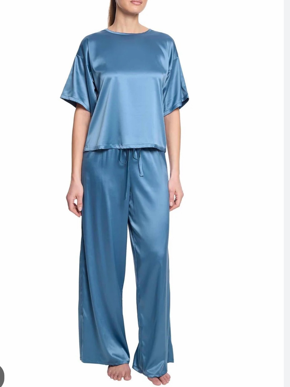 Hanky Panky Satin Two-Piece Pajama Set in Bathtime Blue.  BRAND NEW.